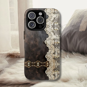 Coque Pour Pour iPhone 14 Pro Max Dentelle en cuir Vintage romantique Look Femmes