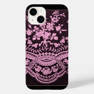 Coque Pour iPhone 14 Dentelle florale rose