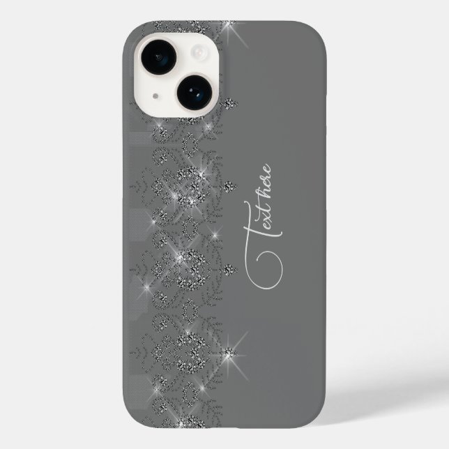 Coques Case-Mate iPhone Dentelle gris et argent élégant diamant brillant (Verso)
