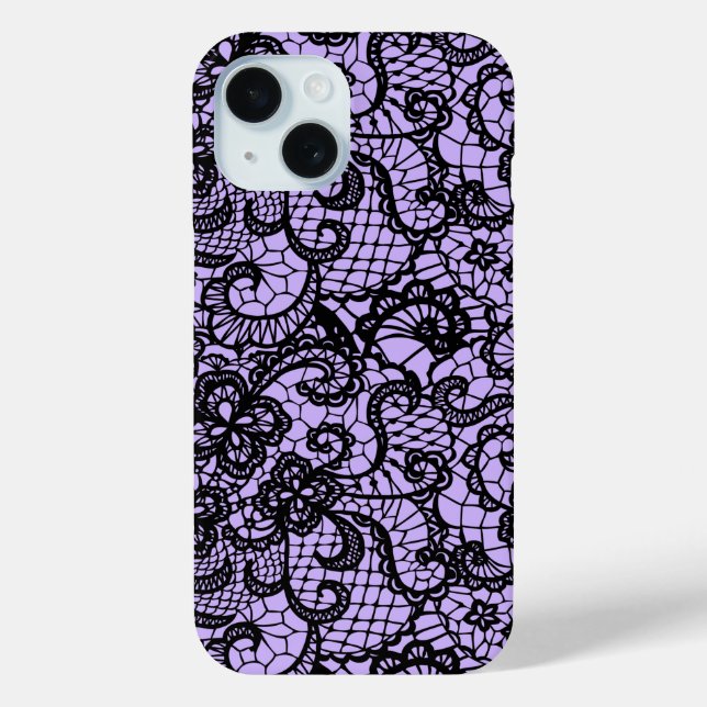Coques Case-Mate iPhone Dentelle noire sur violet (Verso)