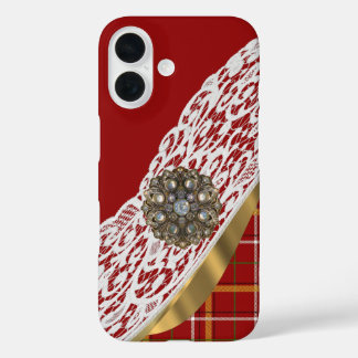 Coques iPhone 16 Dentelle rouge tartan