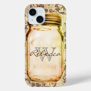 Coque Pour iPhone 15 dentelle rustique de l'ouest personnalisable bocal