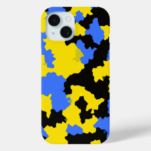 Coque Pour iPhone 15 Design Abstrait Jaune Bleu Noir Motif moderne