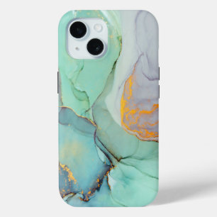 Coque Pour iPhone 15 Design classique en marbre Turquoise et bleu