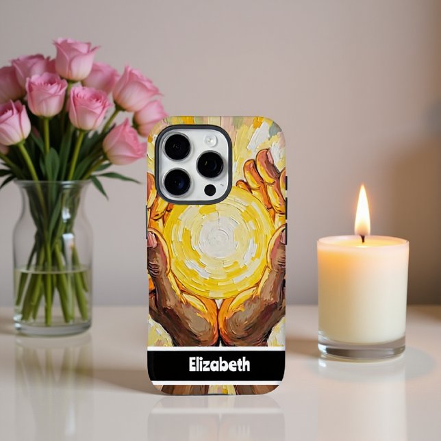 Coques Case-Mate iPhone Design d'art jaune rayonnant avec les mains (Créateur téléchargé)