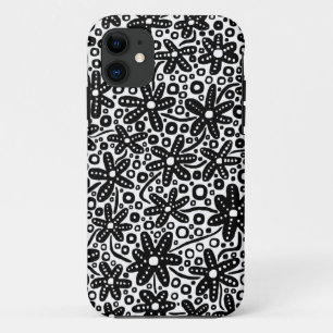 Coque iPhone 11 Design de fleurs - Noir sur Blanc.pdf
