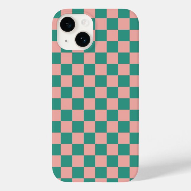 Coques Case-Mate iPhone Design en damier rose et vert coupé (Verso)
