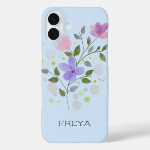 Coques iPhone 16 Plus Design floral avec le nom Freya.