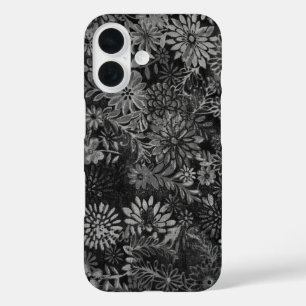 Coques iPhone 16 design floral noir et gris