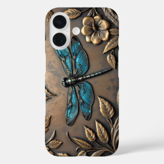 COQUES iPhone 16 DESIGN MÉTAL BLEU DRAGONFLY