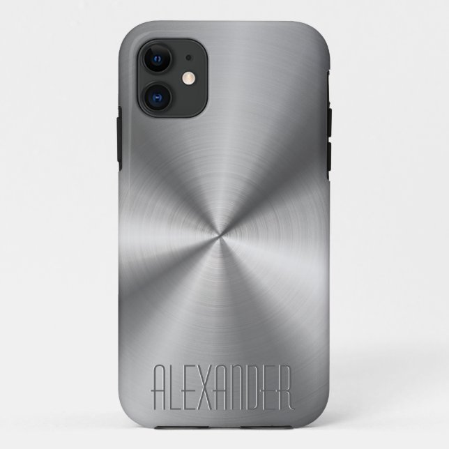 Coques Case-Mate iPhone Design métallique gris argenté Look en acier inoxy (Dos)