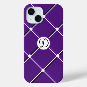 Coque Pour iPhone 15 Design rayé blanc et violet Fancy D initial
