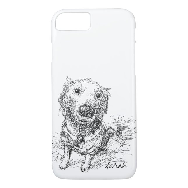 Coques Case-Mate iPhone Dessin de chien mignon noir blanc Scribble Nom (Dos)