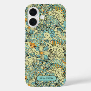 Coques iPhone 16 Dessin de ligne botanique rétro personnalisé