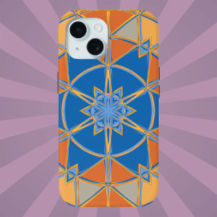 Coque Pour iPhone 15 Dessin Mandala bleu orange et jaune
