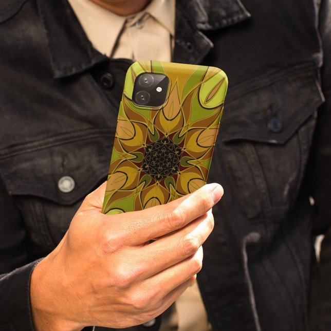 Coques Case-Mate iPhone Dessin Mandala Fleur Jaune et Vert (Créateur téléchargé)