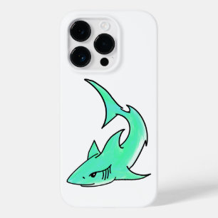 Coque Pour iPhone 14 Pro dessin souriant requin menthe bleu vert océan anim