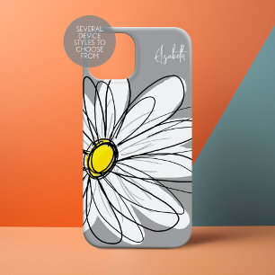Coques Pour iPhone Dessin tendance gris et jaune marguerite