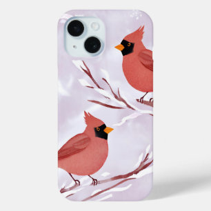 Coque Pour iPhone 15 Deux cardinaux rouges Souvenir à l'aquarelle