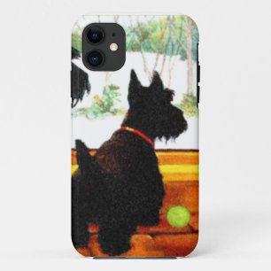 Coque iPhone 11 Deux chiens de Scottie attendant le père noël