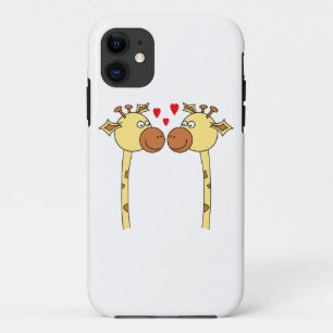 Coque iPhone 11 Deux girafes avec les coeurs rouges d'amour. Bande