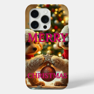 COQUE iPhone 15 PRO DEUX POODLES CÉLÉBRER NOËL