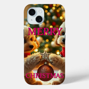 COQUE POUR iPhone 15 DEUX POODLES FÊTANT NOËL