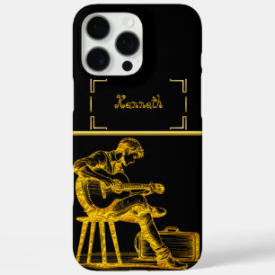 Coques iPhone 16 Pro Max Dévoiler l'art de la guitare d'or dans un cadre se