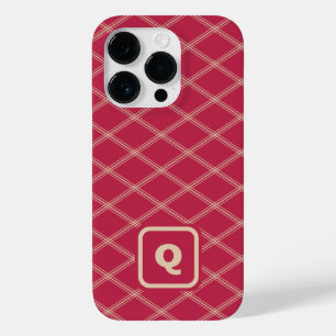 Coque Pour iPhone 14 Pro Diamants Art Déco Monogrammes Magenta et Tan