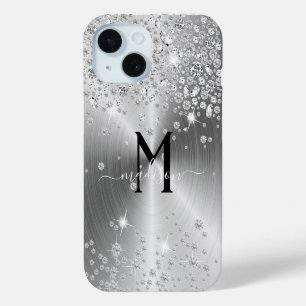 Coque Pour iPhone 15 Diamants d'argent et de blanc - Personnalisé