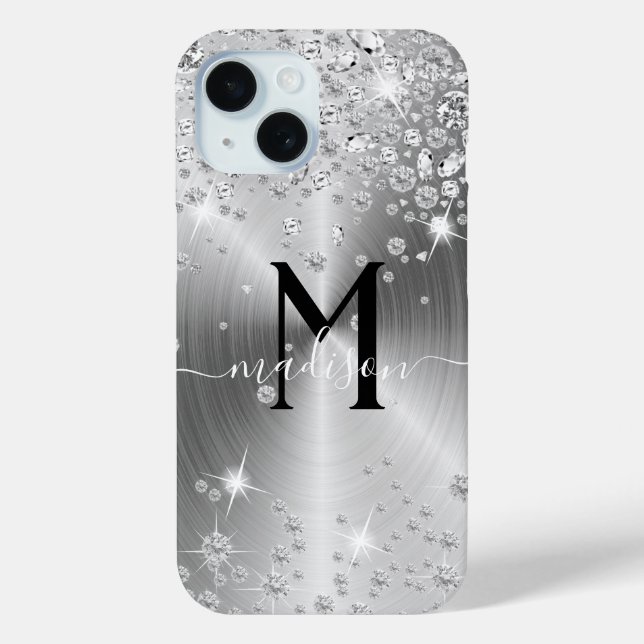 Coques Case-Mate iPhone Diamants d'argent et de blanc - Personnalisé (Verso)
