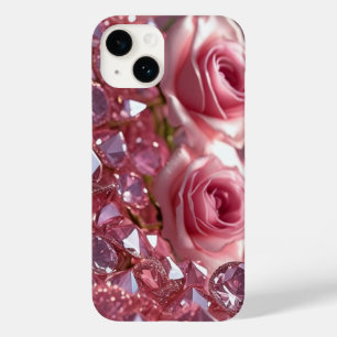 Coque Pour iPhone 14 Diamants et pétales roses