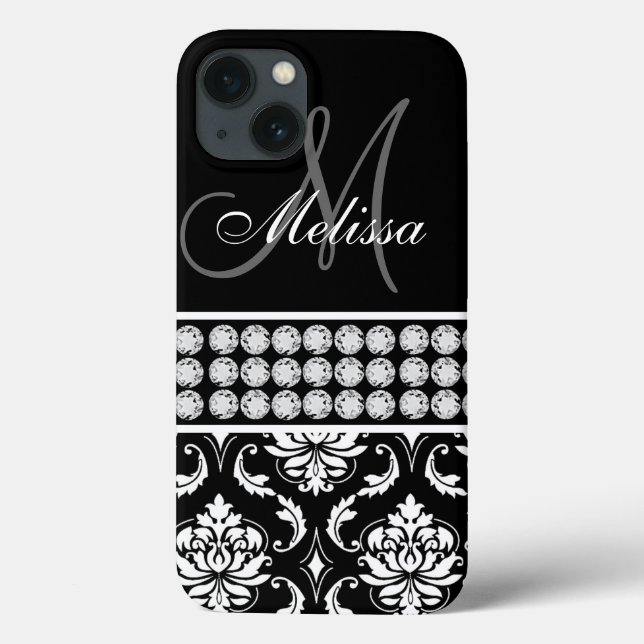 Coques Case-Mate iPhone Diamants imprimés par damassé noire personnalisés (Verso)