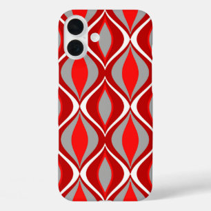 Coques iPhone 16 Plus Diamants modernes du milieu du siècle, rouge et gr