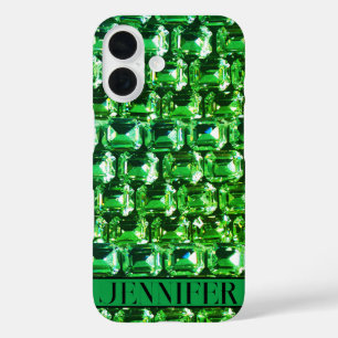 Coques iPhone 16 Diamants verts, motif de bijoux en pierre de taill