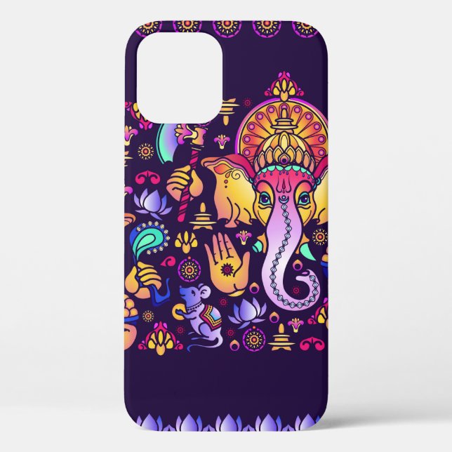 Coques Case-Mate iPhone Dieu hindou Ganesha et symboles indiens en bande (Verso)