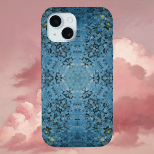 Coque Pour iPhone 15 Digital Mandala bleu et jaune