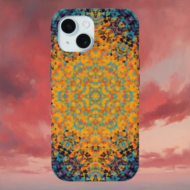 Coques Case-Mate iPhone Digital Mandala jaune bleu et rouge (Yellow Blue and Red Digital Mandala iPhone Case by Wormhole Orbital)