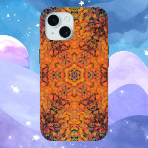 Coque Pour iPhone 15 Digital Mandala Orange bleu et jaune
