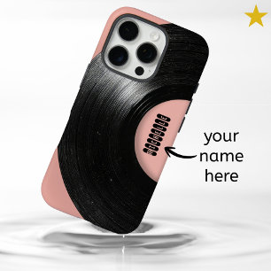 Coques iPhone 16 Pro Disque Vinyle Rétro Rose Pastel Nom Personnalisé
