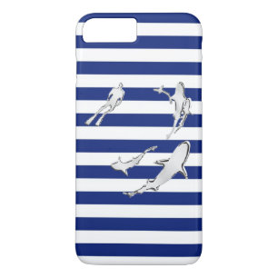 Etui iPhone Case-Mate Diver and Sharks on Nautical Stripes