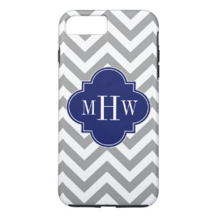 Coque Case-Mate Pour iPhone Dk Grey Lg Chevron Navy Quatrefoil 3 Monogramme