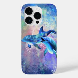 Coque Pour iPhone 14 Pro Dolphin Couple Joyeux Famille Dolphins Bleu