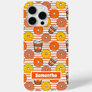 Coque iPhone 15 Pro Max Donuts d'automne citrouilles & Café Orange Stripes