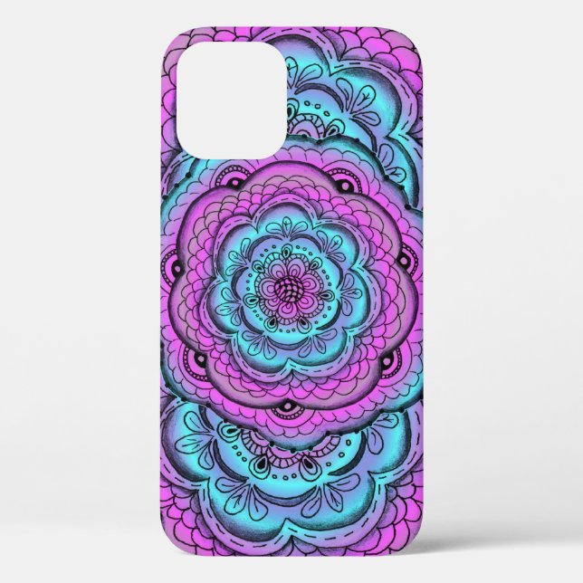 Coques Case-Mate iPhone Doodé De Fleur Bleu Et Violet (Verso)