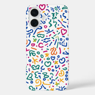 Coques iPhone 16 Doodle amusant coloré formes vibrantes