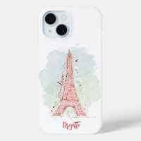 Doodle esquisse à l'aquarelle Tour Eiffel monogram