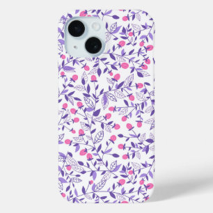 Coque Pour iPhone 15 Doodles floraux rose et violet