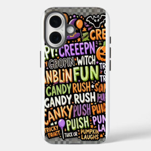 Coques iPhone 16 Dossier téléphonique éffrayant de Motif de texte H