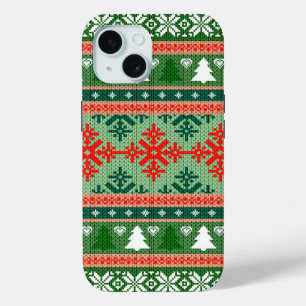 Coque Pour iPhone 15 Doudou de Noël moche Vert et rouge